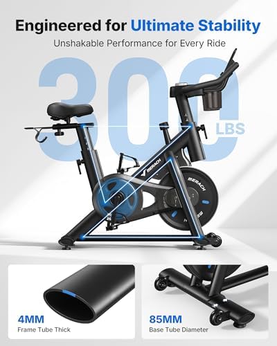 MERACH Exercise Bike, Magnetic Friction Stationary Bike for Home with APP