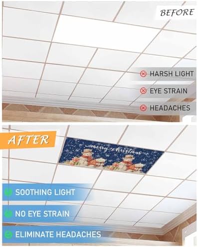 Christmas Magnetic Fluorescent Light Covers for Ceiling Lights 2 x 4 Feet,Retro Snowflakes Snowman Bear Farmhouse Blue Office Classroom Kitchen Drop Ceiling Light Covers Filters Shade Panel 2 Packs