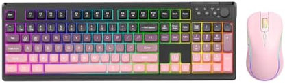 Wireless Keyboard and Mouse Combo, RGB Backlit Rechargeable 2000 mAh Battery, Wireless Computer Keyboards, Tri-Mode Bluetooth/2.4GHz/USB-C Custom Creamy Keyboard, RGB Backlit Media Knob (White-Pink)