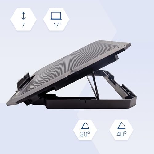 iggual – Portable Cooler Base up to 17" with 4 Quiet Fans and Mobile Stand, Adjustable Base with 7 Heights and Blue LED Light, Includes USB-A Cable (RP4V17)