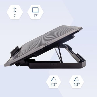 iggual – Portable Cooler Base up to 17" with 4 Quiet Fans and Mobile Stand, Adjustable Base with 7 Heights and Blue LED Light, Includes USB-A Cable (RP4V17)