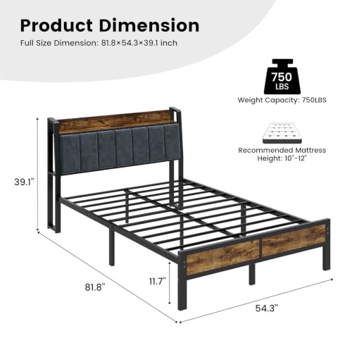 Full Size Bed Frame with Smart LED Lights and Charging Station