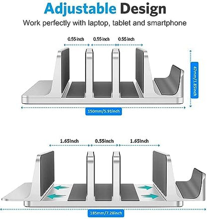 Vertical Laptop Stand for Desk [Updated Version],3-Slot Space-Saving Aluminum Desktop Stand Holder with Adjustable Dock Size Compatible for All MacBook/HP/Dell/Surface/Samsung/Chrome Book(Silver)