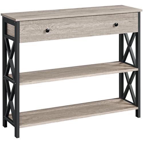 Console Table with Drawer, Entry Table with 3 Tier Storage, Gray