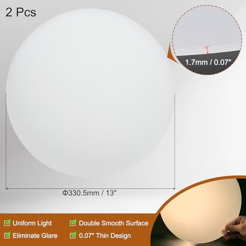 PATIKIL 13" Diameter Lampshade Diffuser, 2 Pcs 1.7mm Thick Round Diffuser Sheet for Drum Lampshades, Pendants Light, DIY Light Shield, Translucent White