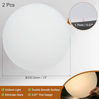 PATIKIL 13" Diameter Lampshade Diffuser, 2 Pcs 1.7mm Thick Round Diffuser Sheet for Drum Lampshades, Pendants Light, DIY Light Shield, Translucent White