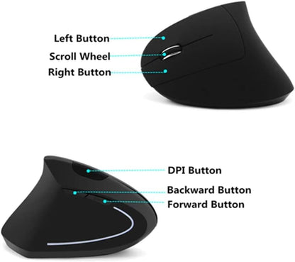 Wireless Vertical Mouse Black Wireless Ergonomic Vertical Mouse High Precision Ergo Optical 2.4G Cordless Lightweight Gaming Mice with 3 Adjustable DPI800/1200/1600 for PC/Laptop/Desktop/Mac 6 Buttons
