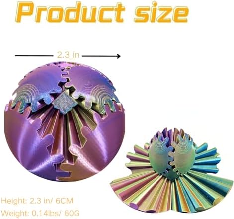 Gear Ball 3D Printed Spin Ball Cube Fidget Toys, Gear Sphere Fidget Toy, GearSphere Desk Toy Stress Fidget Balls, Fidgets Spinners for Adults & Kids Anxiety Relaxing (Laser Purple Blue, 2.3 Inch)