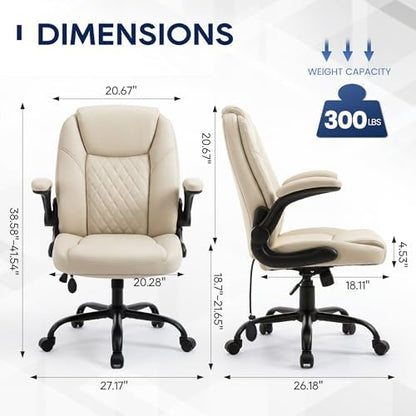 MALOL Leather Office Chair with Adjustable Lumbar Support Set of 2, Beige