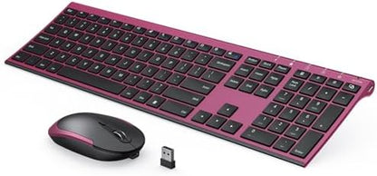 Vssoplor Wireless Keyboard and Mouse, Rechargeable Ultra Slim, Wine Red