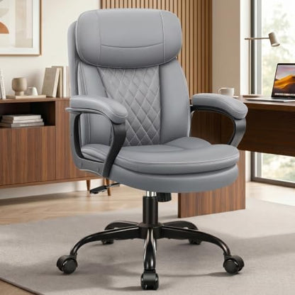 Leather Office Chair, Computer Desk Chair with Dual Back Support