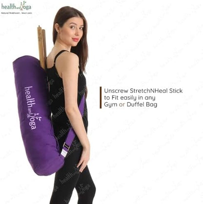 HealthAndYoga™ StretchNHeal Collapsible Multi-Use Wooden Yoga Stick - Regular and XL - Portable Posture Corrector Pole, Stretch Mobility Stick, Physical Workout Exercise Dowel