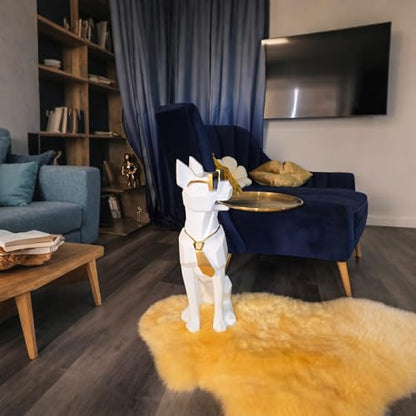 White 27-Inch Dog Side Table, Butler Statue with Tray & Tissue Holder