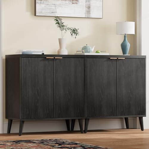 Fluted Buffet Cabinet with Storage, Modern Sideboard Cabinet