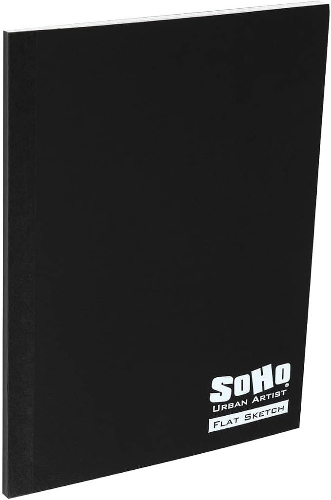 SoHo Urban Artist Tape Bound Lay Flat Sketch Book, Black Cover, 6x8 4 Pack, 30 Sheets Each (120 Total), Smooth Mixed Media Sketchbook, 71lb. (106 GSM) Paper Travel Art Journal, Soft Cover