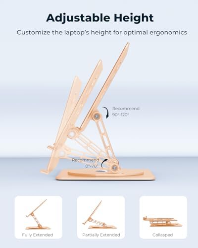 Aoviho 360° Rotating Laptop Stand for Desk | Adjustable, Foldable, Portable Aluminum Ergonomic Riser | Compatible with MacBook, Dell, HP & All Laptops 10-16 inch | Gold