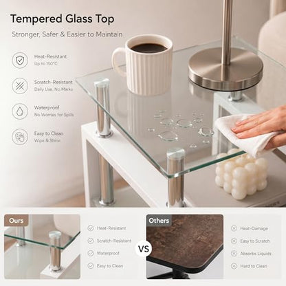 3-Piece Coffee Table Set, Glass Coffee Table with 2 End Tables
