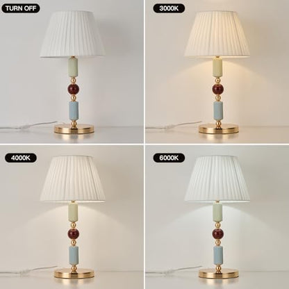 White Fabric Shade Table Lamp Modern Metal Desk Lamp with Plug Cord Switch for Bedroom Bedside