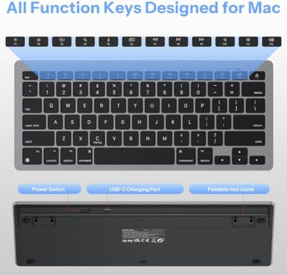 OMOTON Wireless Keyboard for Mac, USB-C Rechargeable, Bluetooth ONLY