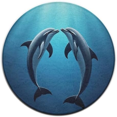 Large Home Decor Mat, Soft Round Yoga Carpet, Non Slip Machine Washable Home Office Circle Rug Ocean Sea Animal Lover Dolphin