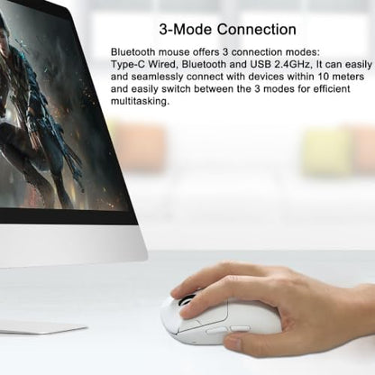 zelotes Gaming Wireless Mouse, Bluetooth Rechargeable with 9 Programmable Buttons,Ultra-Light 60g, 24,000 DPI, BT/USB 2.4G / Type-C, Ergonomic Optical Mouse for Laptop, PC,Office and Gamers (White)