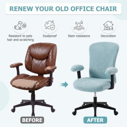 Tallew 4 Pieces Office Chair Covers Set Desk Computer, Lake Blue