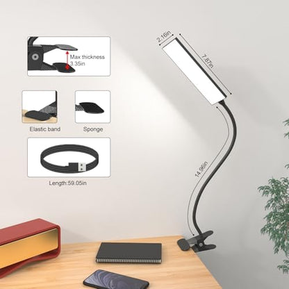 Clip‑On Desk Lamp, USB Powered Book Light, 5W LED Reading Lamp