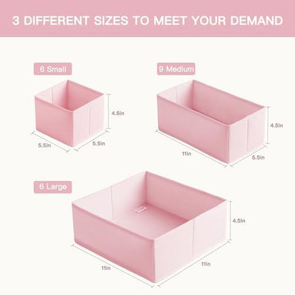 Criusia Drawer Organizer Clothes, 21 Pack Dresser Organizer for Baby Clothes, Underwear, Sock - Foldable Closet Organization and Storage Dividers Bins for Nursery, Bedroom (Pink)