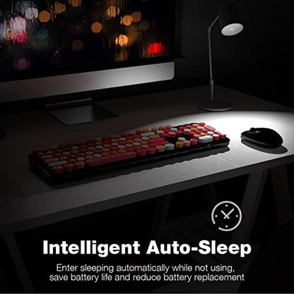 MOFII Wireless Keyboard and Mouse Combo, 2.4GHz Retro Full Size Typewriter Keyboard with Number Pad & Wireless Mouse for Laptop, PC, Desktop, Mac, Windows - Black Colorful