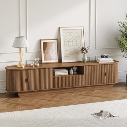 86.6'' Fluted TV Stand for 55-85 Inch, Walnut TV Console