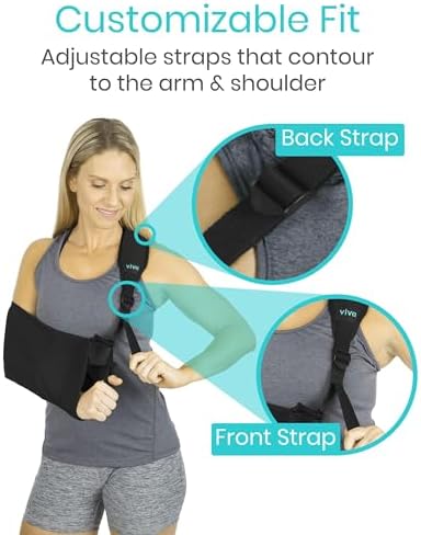 Vive Arm Sling Shoulder Immobilizer for Left or Right Arm - Comfortable Relief for Shoulder & Elbow Injury, Rotator Cuff Surgery, Broken Wrist, Hand - Adjustable Padded Straps Fit Men & Women (Black)