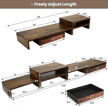 Monitor Riser for 3 Monitors, Angle Adjustable Monitor Stand with Drawer