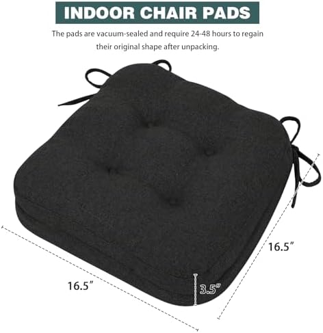 baibu 2-Layer Dining Chair Cushions, 6 Pack, 16.5 x 16.5 x 3.5 in, Black