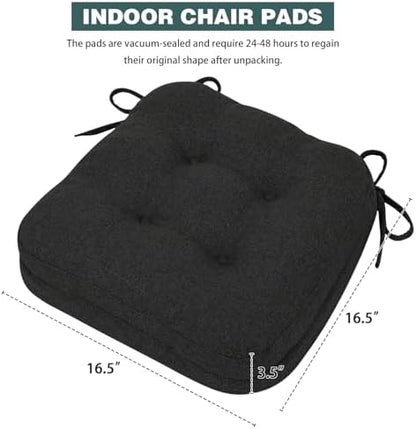 baibu 2-Layer Dining Chair Cushions, 6 Pack, 16.5 x 16.5 x 3.5 in, Black