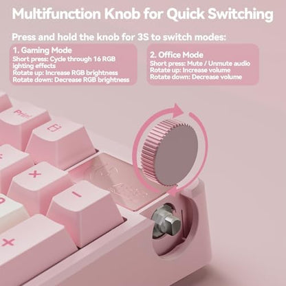 LEOBOG A98 Wireless Mechanical Pink Creamy Keyboard with Number Pad Knob