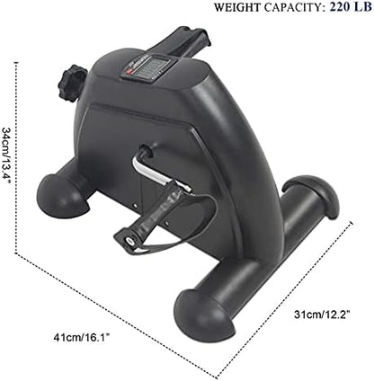 Portable Under Desk Bike Pedal Exerciser for Legs and Arms Mini Exercise Peddler Adjustable Resistance Multifunctional LCD Display (Black)