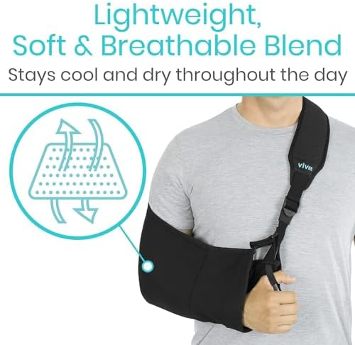 Vive Arm Sling Shoulder Immobilizer for Left or Right Arm - Comfortable Relief for Shoulder & Elbow Injury, Rotator Cuff Surgery, Broken Wrist, Hand - Adjustable Padded Straps Fit Men & Women (Black)