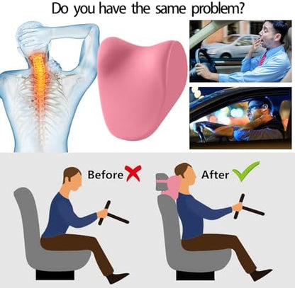 Car Headrest Pillow for Driving，Pink Neck Support for Car 100% Memory Foam