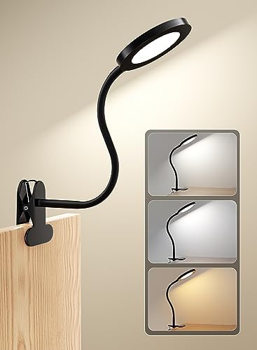 Black Clip On Reading Light, 450LM Book Light, CRI95, 3 Modes Stepless Dim