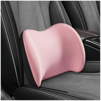 Car Lumbar Support Cushion, Ergonomic Memory Foam Car Back Support w/Removable Cover, Universal Breathable Lumbar Cushion Back Support Pillow with Adjusatble Strap (Pink)