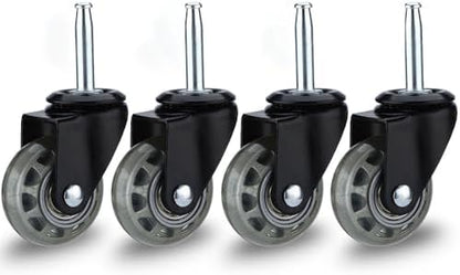 2 inch Floor Friendly Rubber Caster Wheels, Furniture Swivel Casters Set of 4, 5/16" x 1 1/2" (7.9 x 38mm) Wheels Grip Neck Stem Castors with Sockets for Furniture, Vac, Wet Dry Vacuums Caster