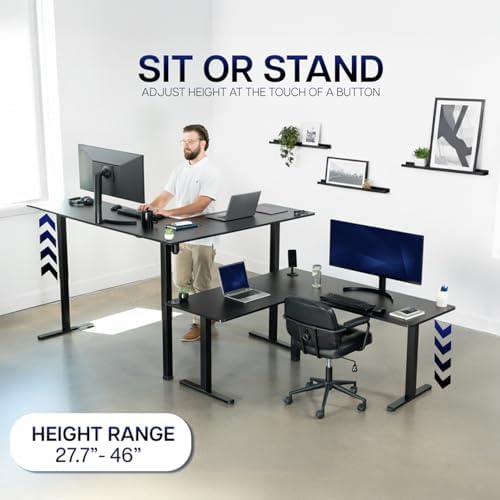 VIVO Black Electric Corner 3 Leg Standing Desk Frame, DESK-E384B