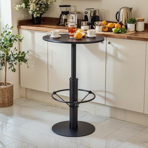 LOKKHAN Premium Black Round Bar Table with Footrest, 23.6in Tabletop, 41in Height, Solid Iron Construction, Weather-Resistant Powder Coating - Ideal for Patio & Bistro Use, Sturdy & Durable