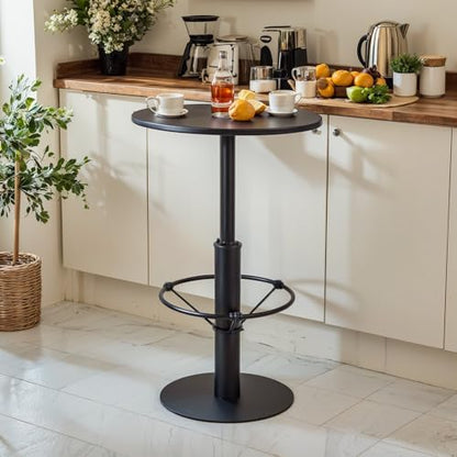 LOKKHAN Premium Black Round Bar Table with Footrest, 23.6in Tabletop, 41in Height, Solid Iron Construction, Weather-Resistant Powder Coating - Ideal for Patio & Bistro Use, Sturdy & Durable
