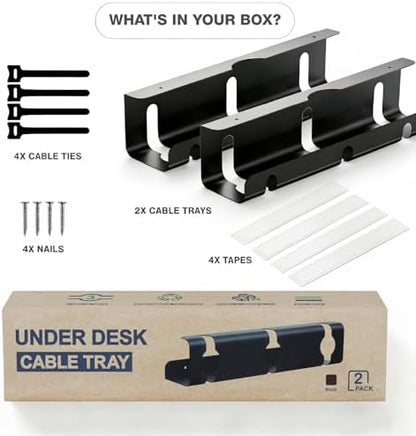 Under Desk Cable Management Tray, 2-Pack 16" Cable Raceway