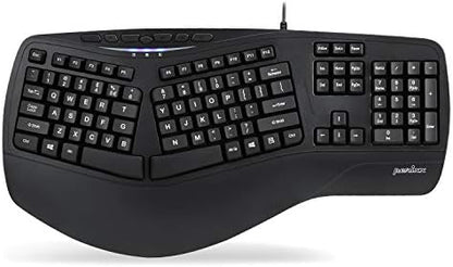 Perixx PERIBOARD-312 Ergonomic Backlit Keyboard - Wired USB with 2 Hubs - Natural Split Design - White LED - Black