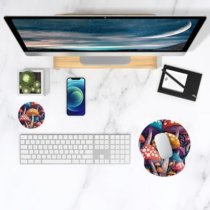 ITNRSIIET Ergonomic Mouse Pad with Wrist Support Wrist Rest Smooth Surface Non-Slip Rubber Base Comfortable Office Supplies Pain Relief, 9.8 x 9.1 inches, Mushroom