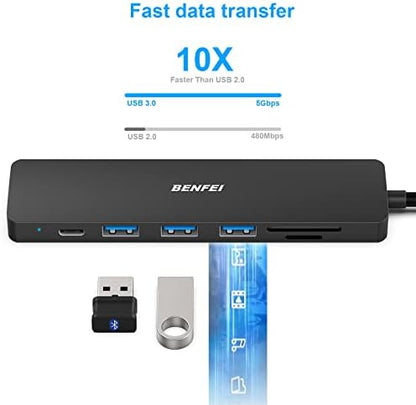 BENFEI 7-in-1 USB C Hub, USB-C Multiport Adapter with USB Type-C to HDMI, USB-C to SD TF Card Reader/3 USB 3.0/60W Power Delivery with iPhone 15 Pro/Max MacBook Pro/Air 2023, iPad