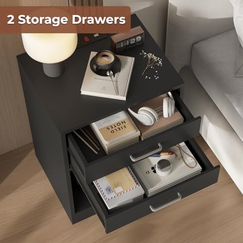 Black Nightstand Set of 2,Bedside Table with Drawers