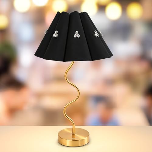 Cordless Rechargeable LED Table Lamp, Portable Desk lamp Battery, 3 Color Stepless Dimming with Memory Function, Suitable for Outdoor, Dinner, Patio & Restaurant. (Black with Diamonds)